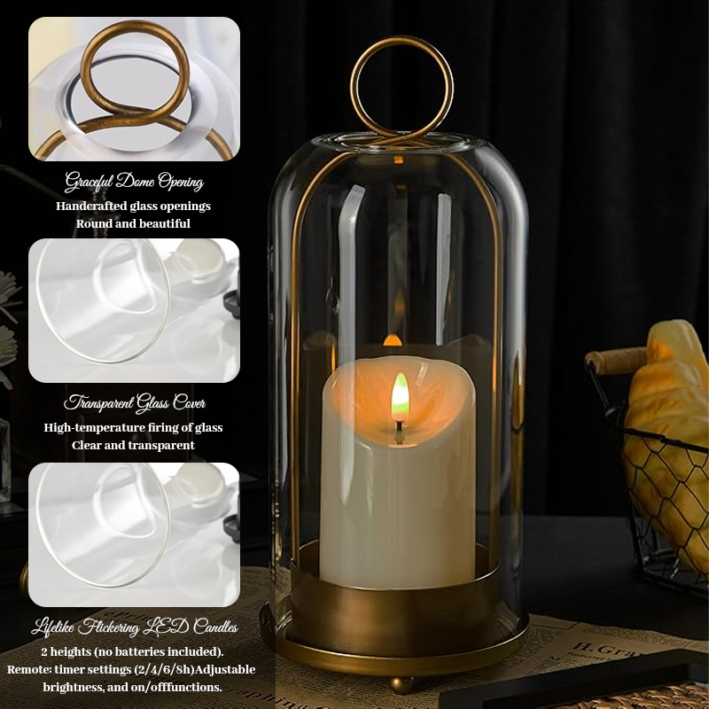 🕯️ Vintage Brass Glass Dome Candle Holders