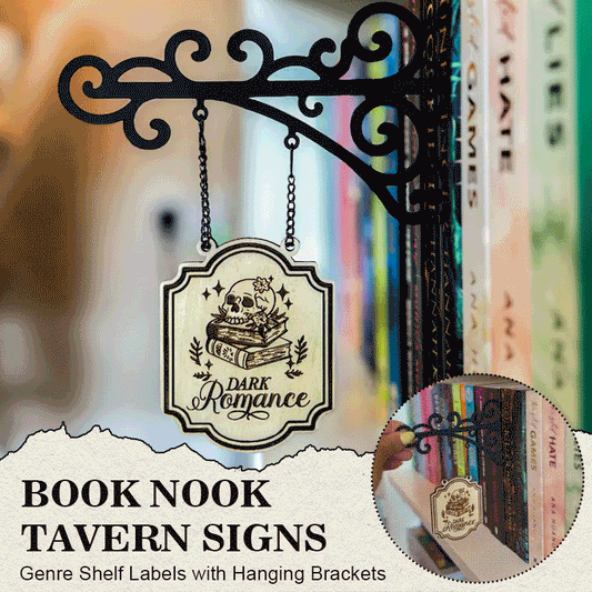 🔥LAST DAY 49% OFF-Book Nook Tavern Signs – Genre Shelf Labels with Hanging Brackets