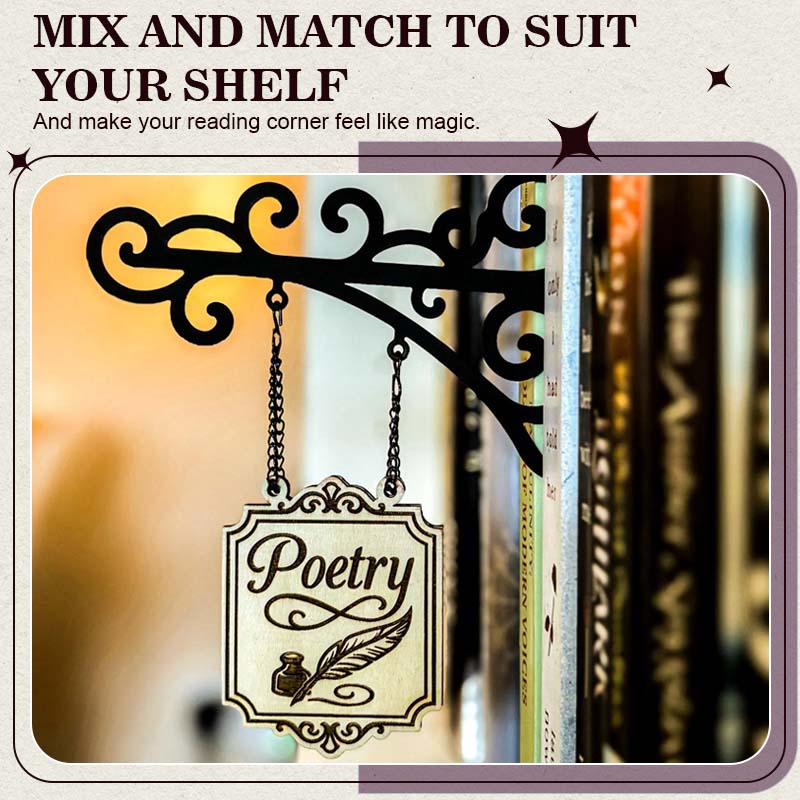 🔥LAST DAY 49% OFF-Book Nook Tavern Signs – Genre Shelf Labels with Hanging Brackets