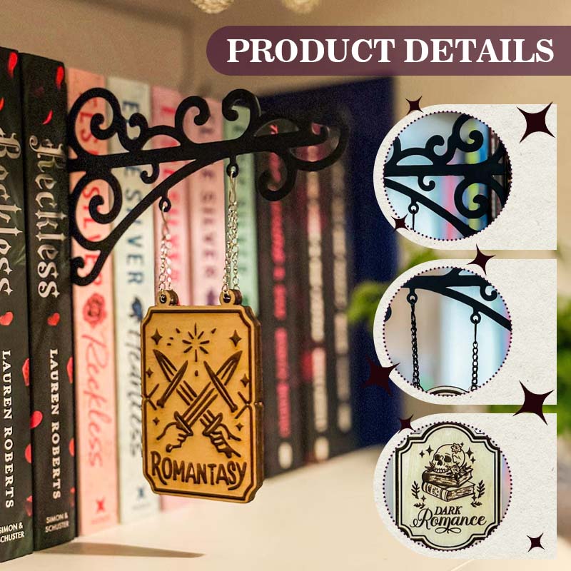 🔥LAST DAY 49% OFF-Book Nook Tavern Signs – Genre Shelf Labels with Hanging Brackets