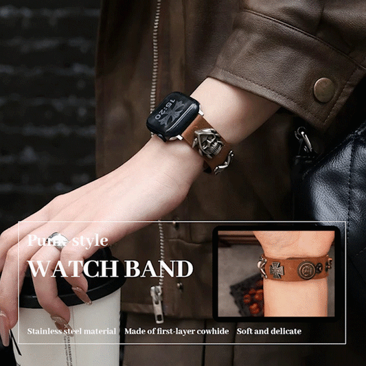 💀Retro punk studded skull leather watch strap⛓️
