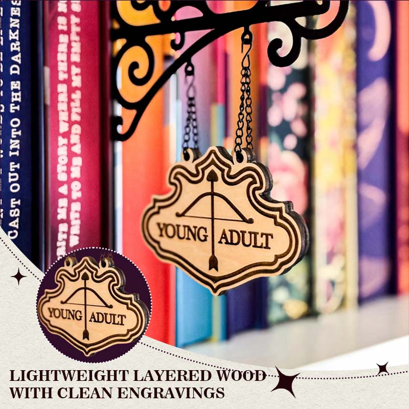 🔥LAST DAY 49% OFF-Book Nook Tavern Signs – Genre Shelf Labels with Hanging Brackets