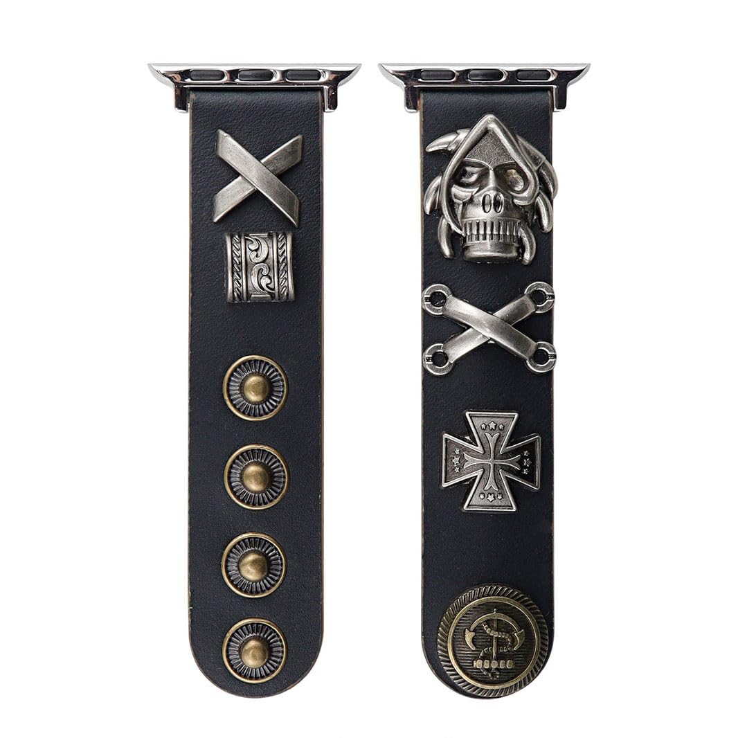 💀Retro punk studded skull leather watch strap⛓️