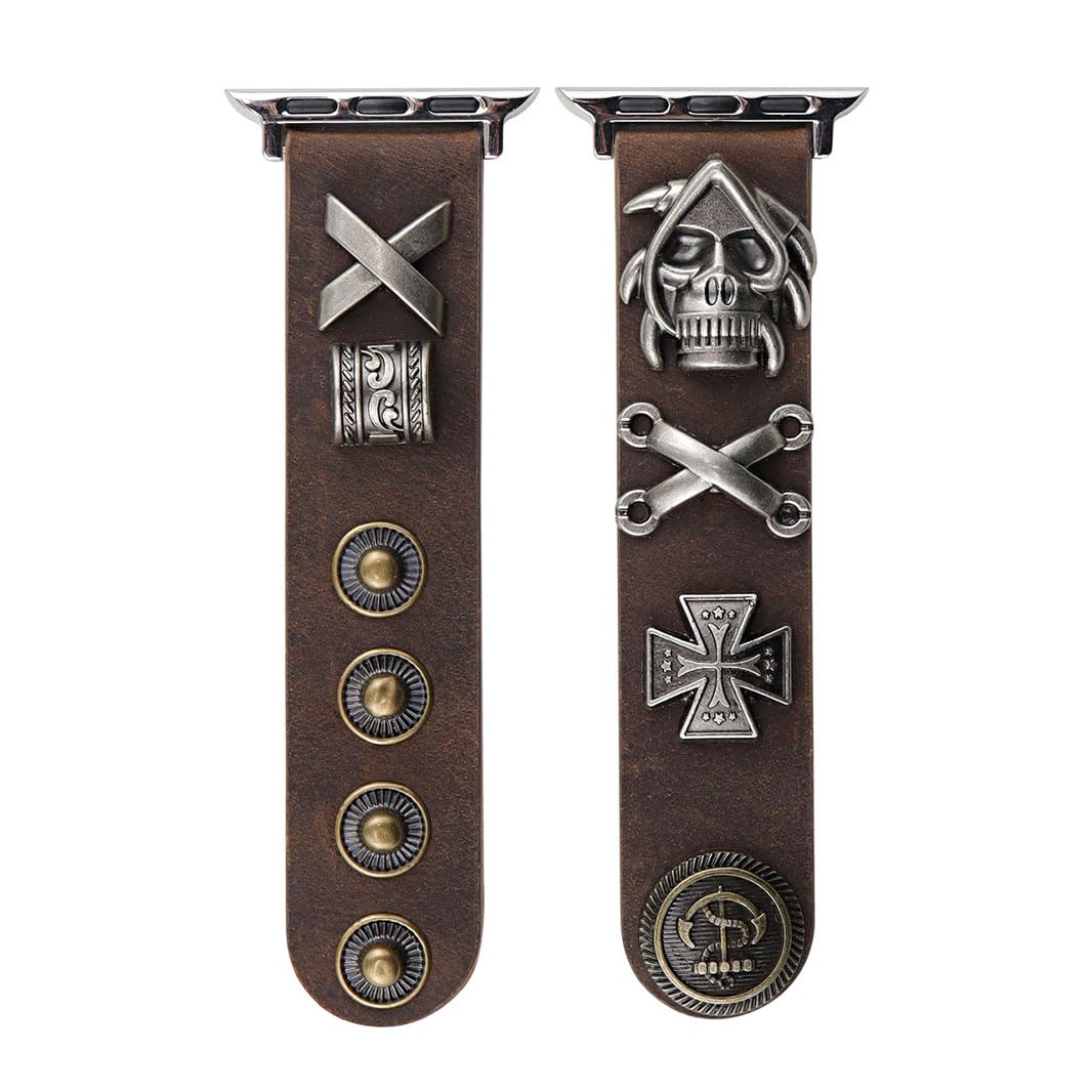 💀Retro punk studded skull leather watch strap⛓️