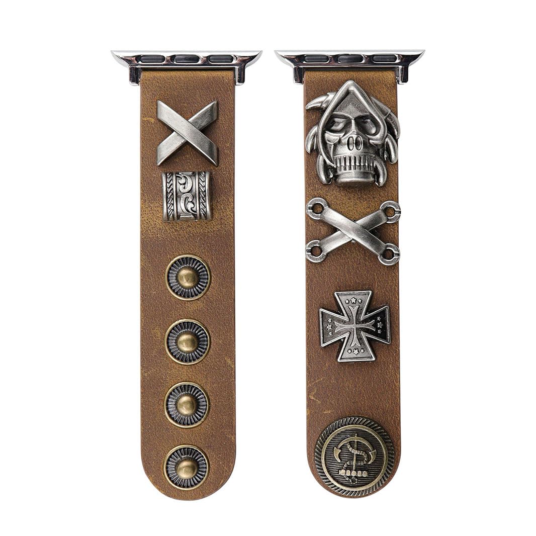 💀Retro punk studded skull leather watch strap⛓️