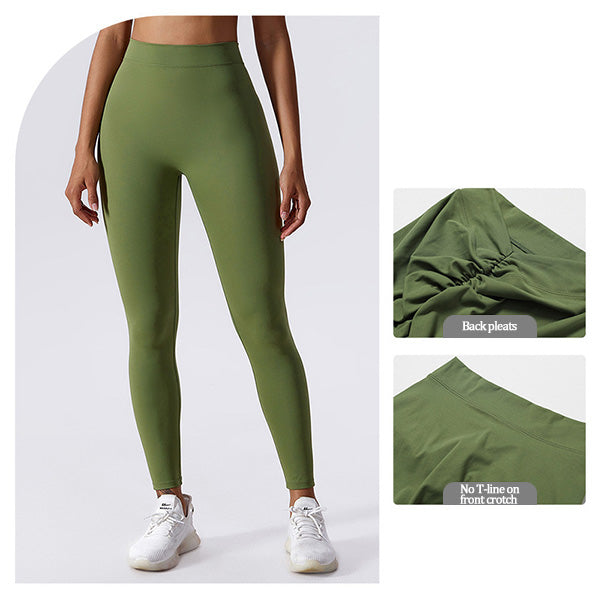 High-waisted yoga pants with a V-shaped waistline design that cinches the waist.
